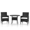 Schwarz 3-teiliges Bistro-Set Gentilia (Polyrattan und gehärtetes Glas)