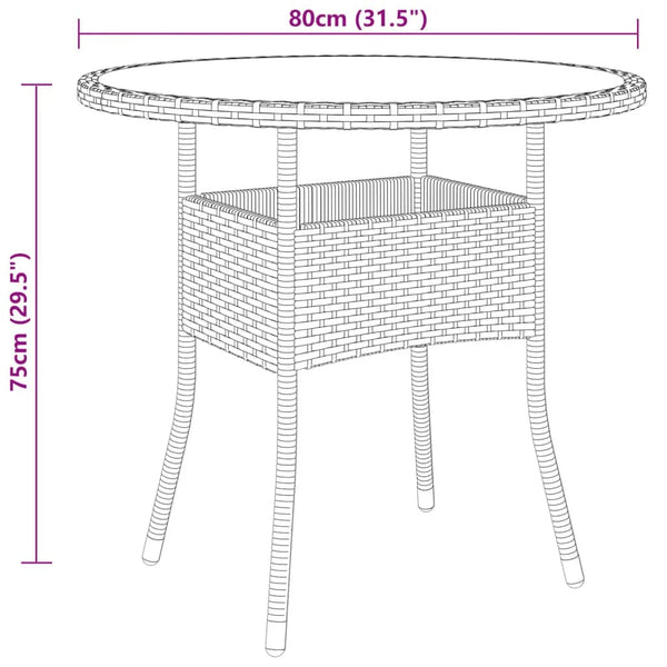 Schwarz 3-teiliges Bistro-Set Gentilia (Polyrattan und gehärtetes Glas)