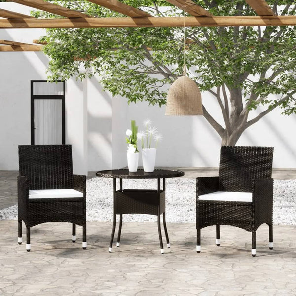 Schwarz 3-teiliges Bistro-Set Gentilia (Polyrattan und gehärtetes Glas)