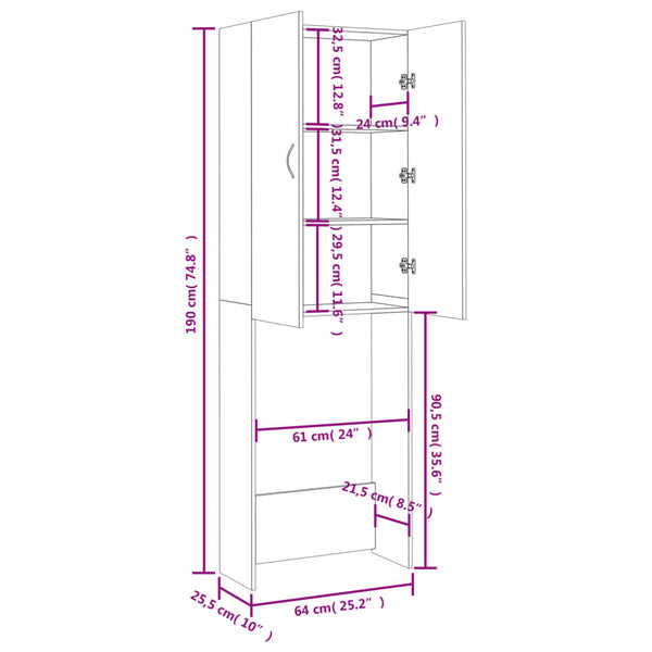 Harmaa pesukonekaappi Zoe 64x25,5x190cm (sonoma)