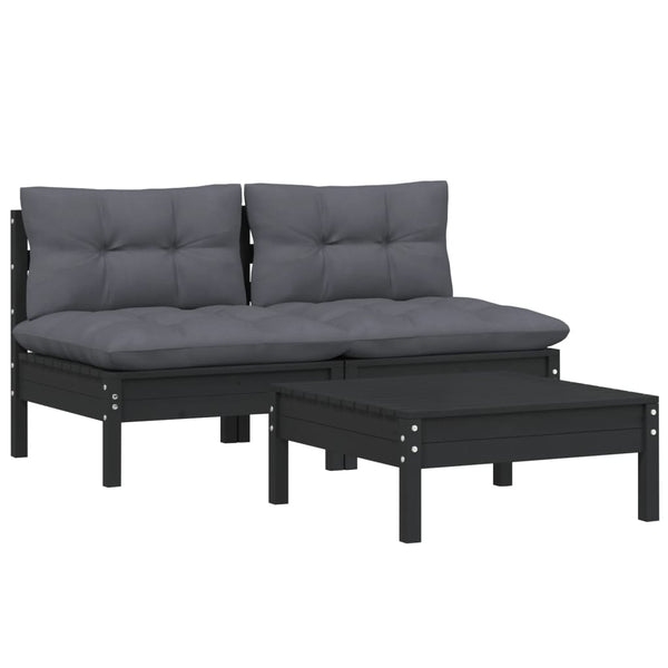 3-teiliges Gartensofa-Set Rosca Anthrazit (Kissen Kiefer)