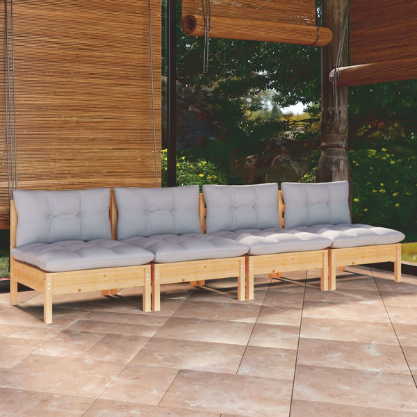 Graues Gartenset Mindi (4-Sitzer, Kissen Kiefer)