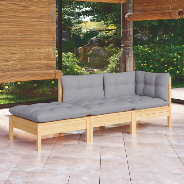 Gartensitzgruppe Grau Ghiulfeichean (3-teilig, mit Kissen, Kiefer)
