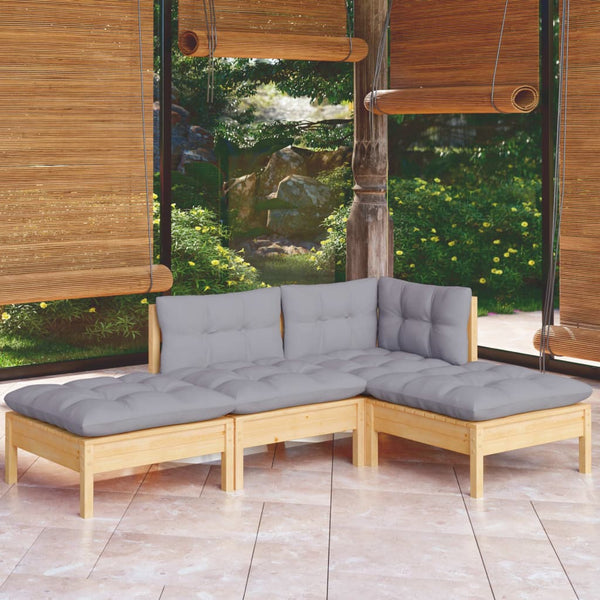 Gartensitzgruppe Saeed Grau (4-teilig, mit Kissen, Kiefer)