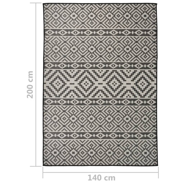 Schwarzer Outdoor-Teppich Flatweave Viland 140x200cm (gestreift)
