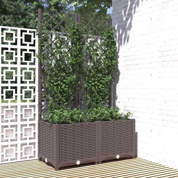 Brauner Blumenkasten mit Spalier Ticu 80x40x136cm (PP)
