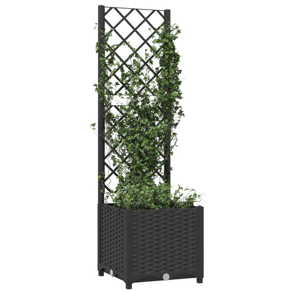 Schwarzer Blumenkasten mit Spalier Ticu 40x40x136cm (PP)