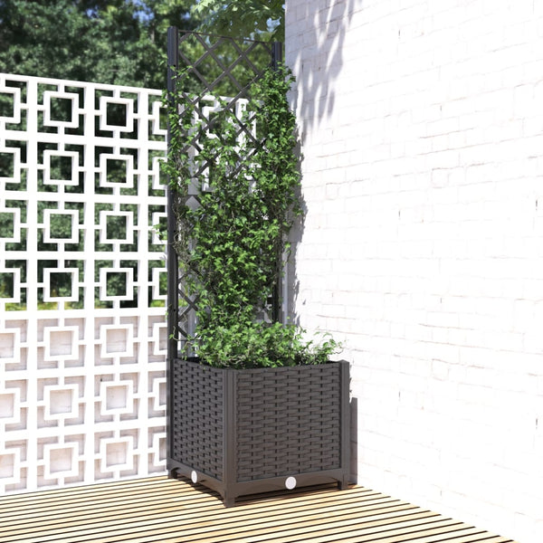 Schwarzer Blumenkasten mit Spalier Ticu 40x40x136cm (PP)