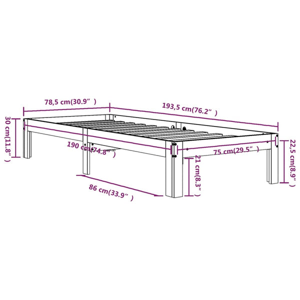 Bettgestell Rozini 75x190cm (Holz Einzelbett)