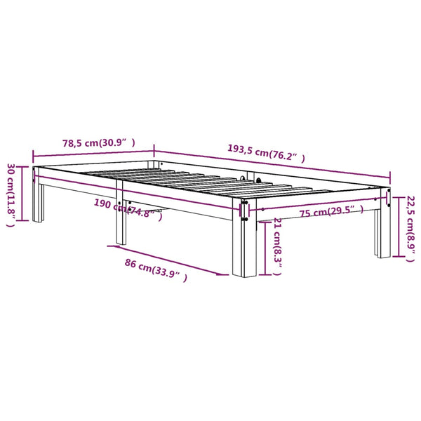Weißes Bettgestell Rozini 75x190cm (Holz, kleines Einzelbett)