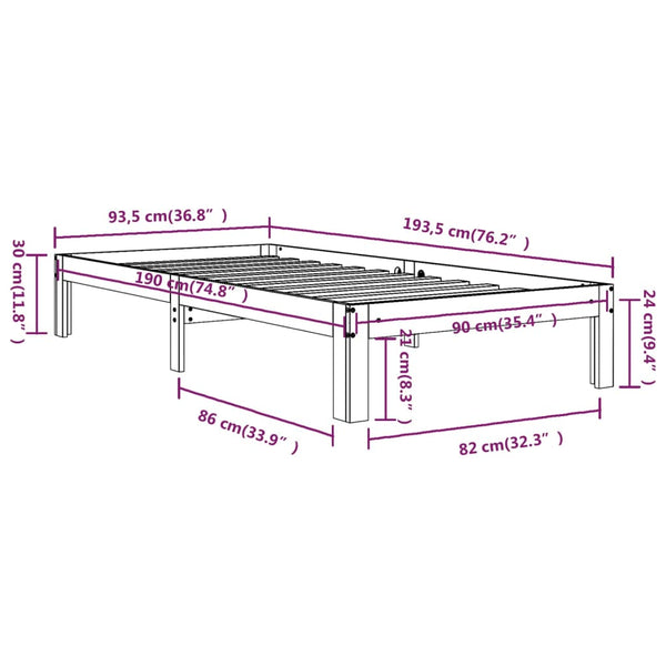 Bettgestell Rozini 90x190cm (Holz Einzel)