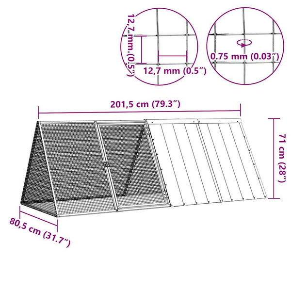 Grauer Kaninchenstall Vladiu 201,5x80,5x71cm (verzinkter Stahl)