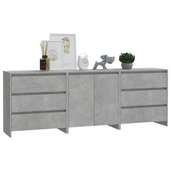Sideboard Alecsica (3-teilig, Holz, betongrau)