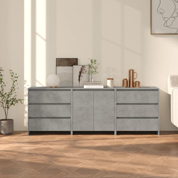 Sideboard Alecsica (3-teilig, Holz, betongrau)