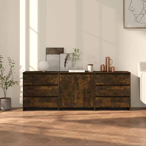 Räuchereiche Sideboard Alecsica Holz (3-teilig)
