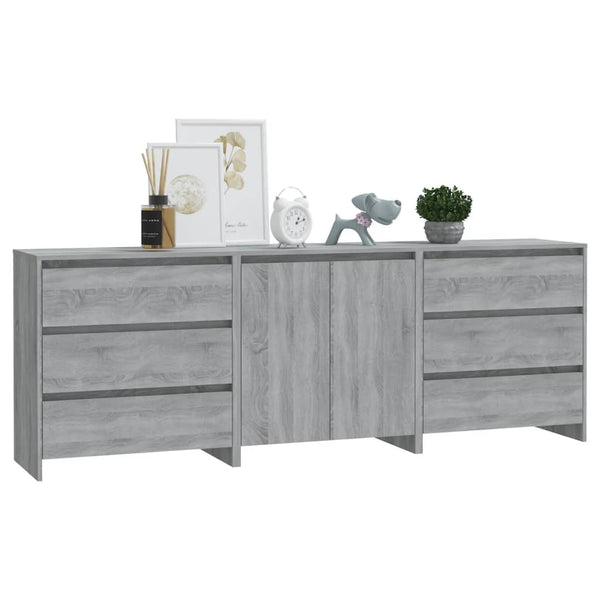 Graues Sideboard Alecsica 3-teilig (Sonoma-Holz)