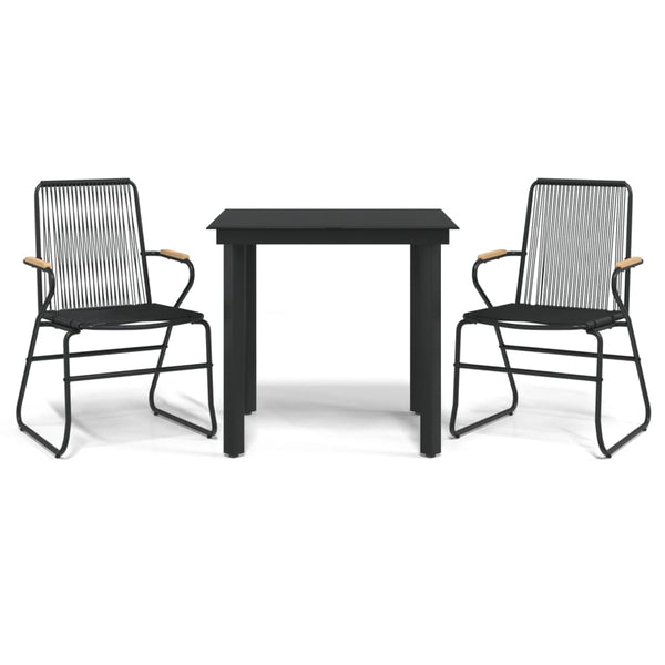 Schwarze 3-teilige Outdoor-Essgruppe Iosepe (PVC-Rattan)