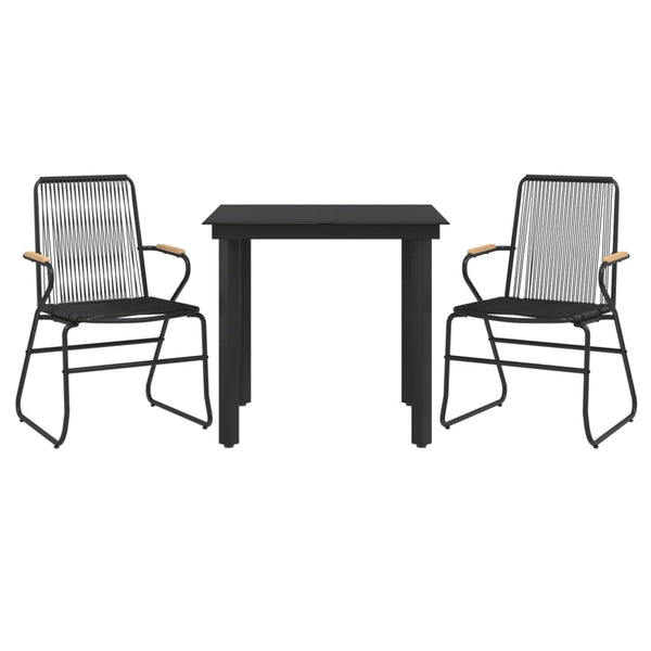 Schwarze 3-teilige Outdoor-Essgruppe Iosepe (PVC-Rattan)