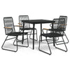 Schwarzes Essgruppe für draußen Lindsay, 5-teilig (PVC-Rattan)