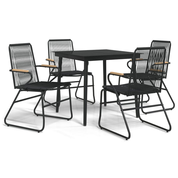 Schwarzes Essgruppe für draußen Lindsay, 5-teilig (PVC-Rattan)