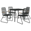 Schwarzes Essgruppe für draußen Lindsay, 5-teilig (PVC-Rattan)