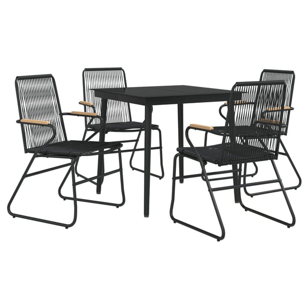 Schwarzes Essgruppe für draußen Lindsay, 5-teilig (PVC-Rattan)
