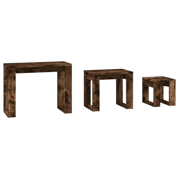 Satz Couchtische Cozana (3-teilig, Rauch-Eiche Massivholz)
