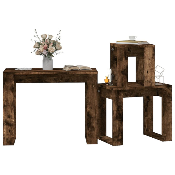 Satz Couchtische Cozana (3-teilig, Rauch-Eiche Massivholz)