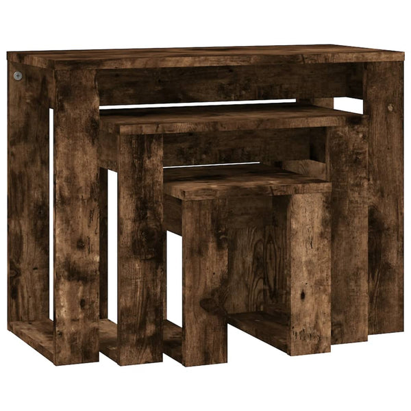 Satz Couchtische Cozana (3-teilig, Rauch-Eiche Massivholz)
