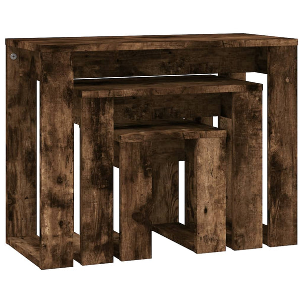 Satz Couchtische Cozana (3-teilig, Rauch-Eiche Massivholz)