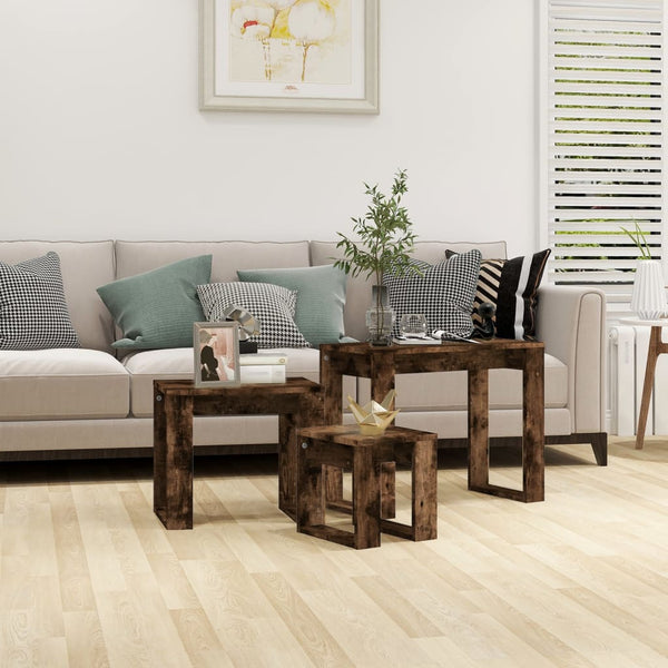 Satz Couchtische Cozana (3-teilig, Rauch-Eiche Massivholz)