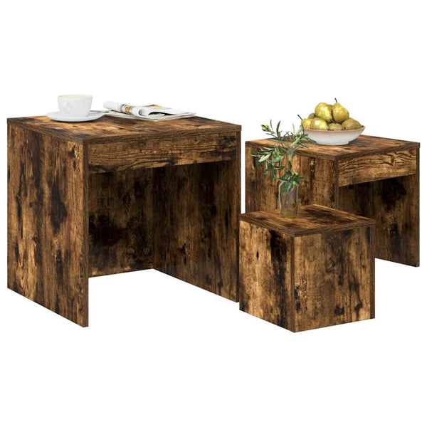 Satz Couchtische Mackenzie (3-teilig, Rauch-Eiche Massivholz)