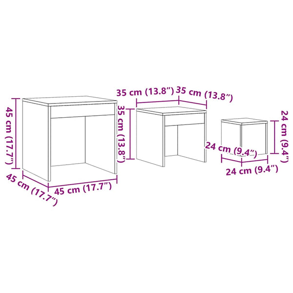 Satz Couchtische Mackenzie (3-teilig, Rauch-Eiche Massivholz)