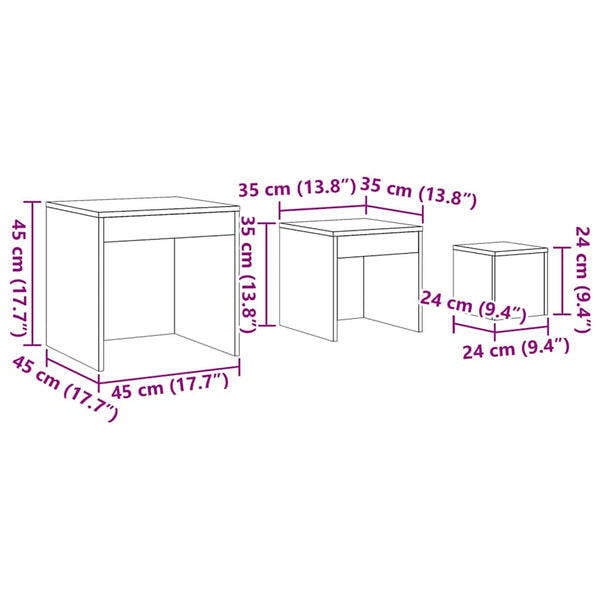 Braune Satztische Mackenzie 3-tlg. (Eiche Holz)