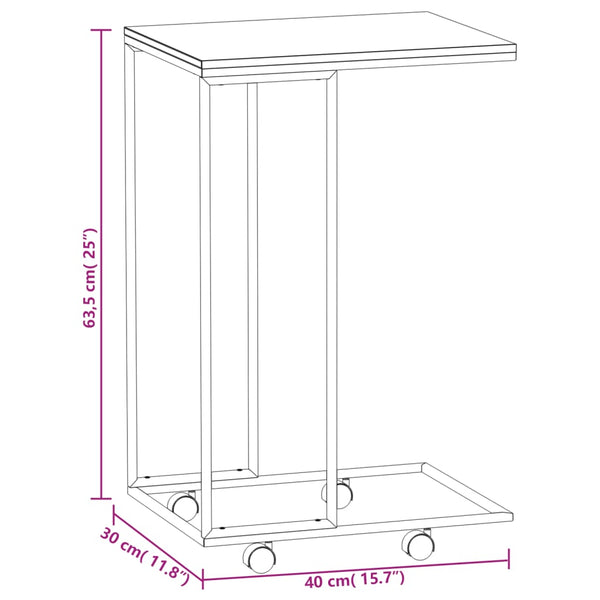 Beistelltisch Thoader in Schwarz, mit Rollen, Maße 40x30x63,5 cm (Holz)
