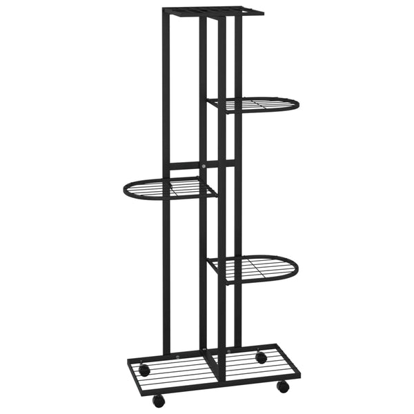 Schwarzer Blumenständer Niculinel 44x23x100cm (5-stöckig, mit Rollen, Eisen)