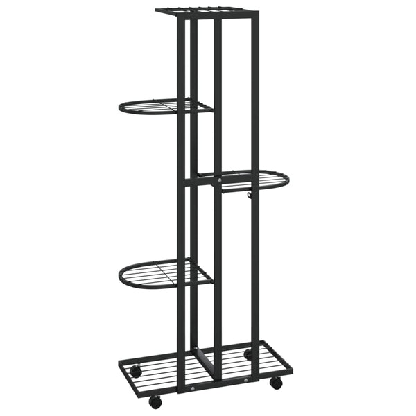 Schwarzer Blumenständer Niculinel 44x23x100cm (5-stöckig, mit Rollen, Eisen)