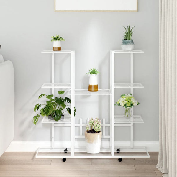 Weißer Blumenständer auf Rollen Secan 94,5x24,5x91,5cm (Eisen)