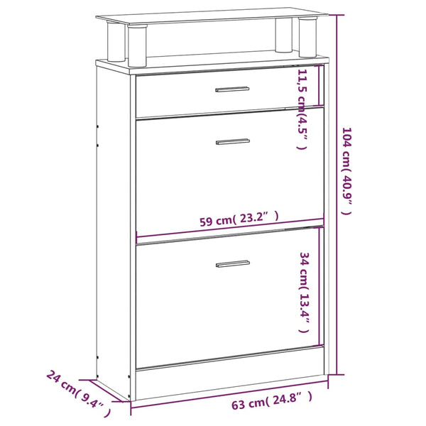 Schuhschrank Geanela, Wildeiche, 63x24x104 cm (Holz)