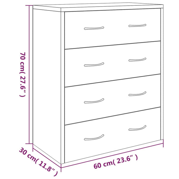 Betongraues Sideboard mit 4 Schubladen General 60x30,5x71cm