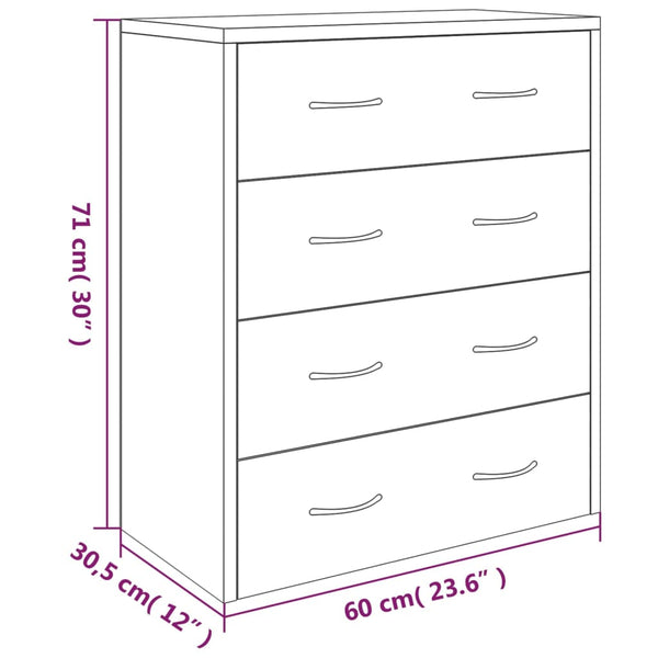 Kommode Grau mit 4 Schubladen General 60x30,5x71cm (Sonoma)