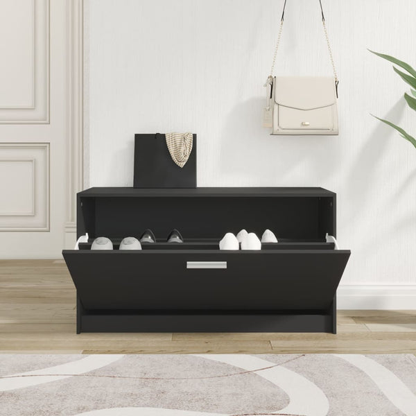 Schwarzer Schuhschrank Tiborel 80x24x45cm (Holz)