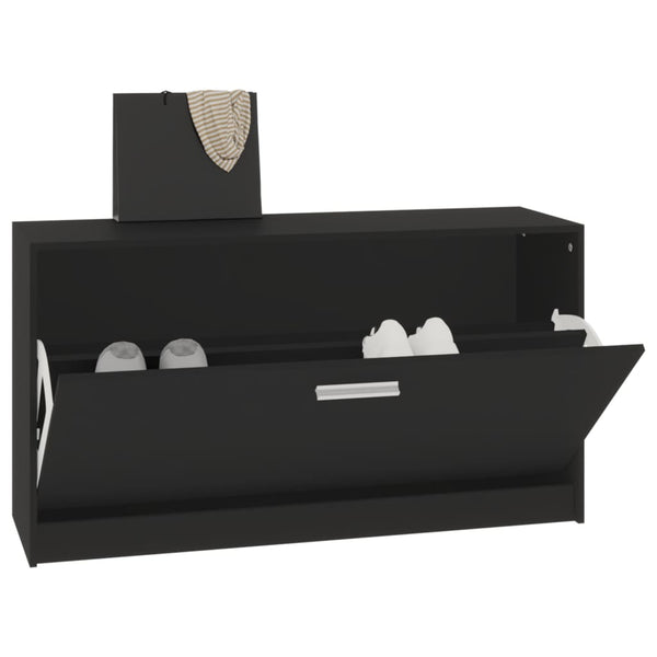 Schwarzer Schuhschrank Tiborel 80x24x45cm (Holz)
