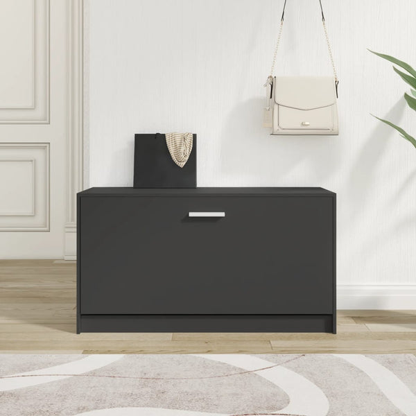 Schwarzer Schuhschrank Tiborel 80x24x45cm (Holz)
