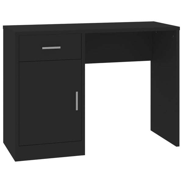 Schwarzer Schreibtisch mit Schublade und Schrank Omaid 100x40x73cm (Holz)