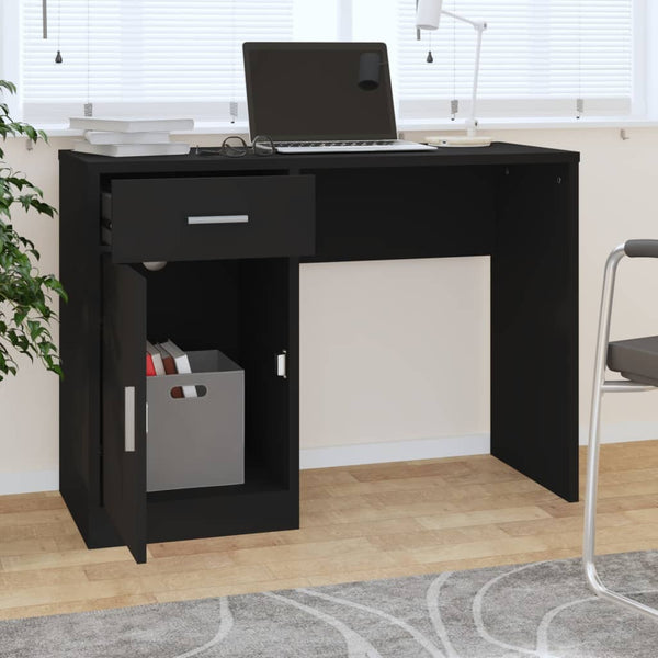 Schwarzer Schreibtisch mit Schublade und Schrank Omaid 100x40x73cm (Holz)