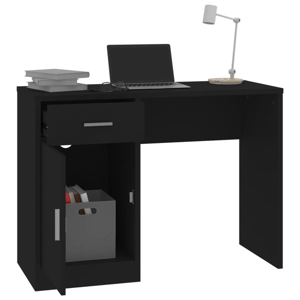 Schwarzer Schreibtisch mit Schublade und Schrank Omaid 100x40x73cm (Holz)
