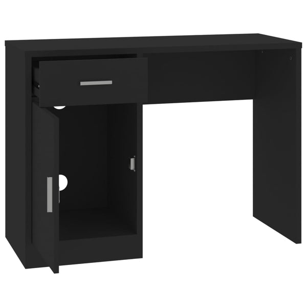 Schwarzer Schreibtisch mit Schublade und Schrank Omaid 100x40x73cm (Holz)