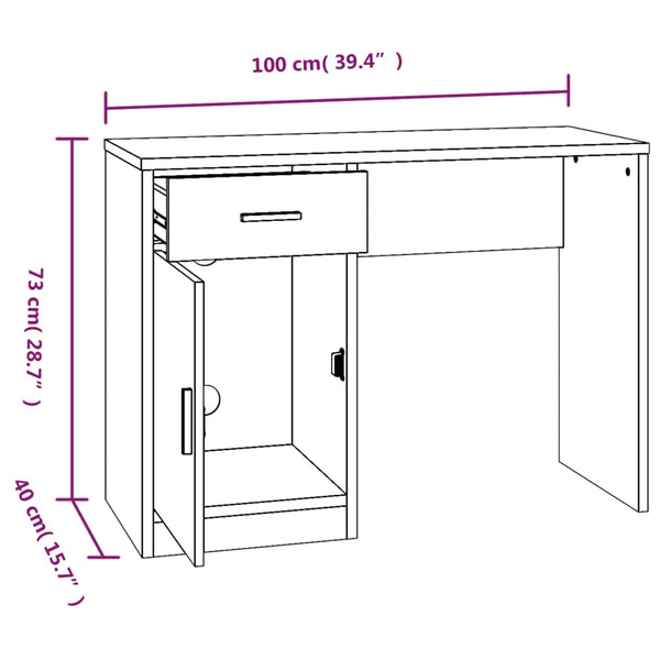 Schwarzer Schreibtisch mit Schublade und Schrank Omaid 100x40x73cm (Holz)