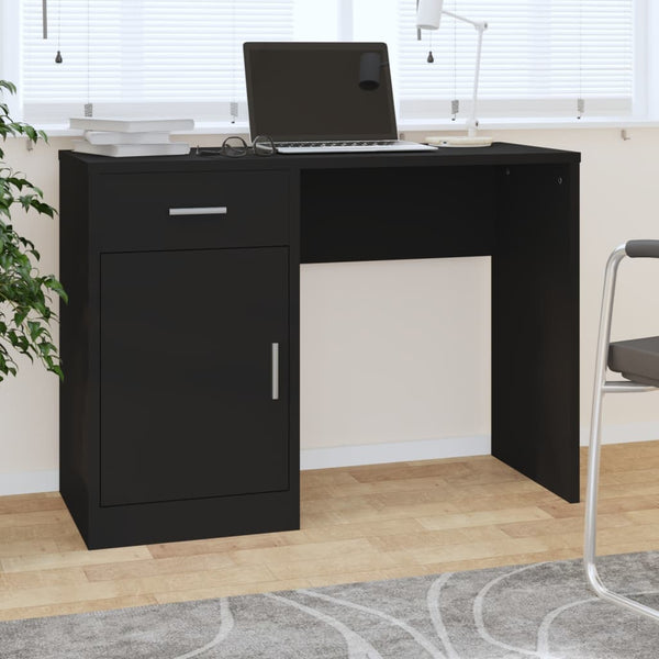 Schwarzer Schreibtisch mit Schublade und Schrank Omaid 100x40x73cm (Holz)